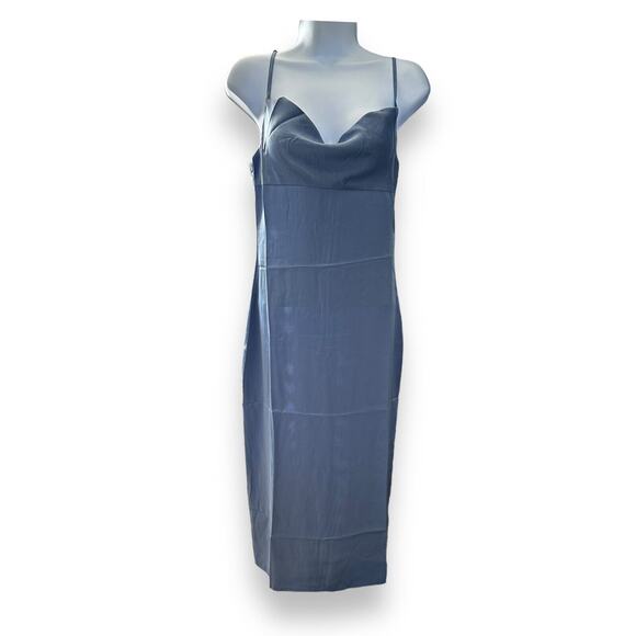New WeWoreWhat Satin Charmeuse Cowl Neck Slate Blue Midi Dress Spaghetti Strap 4 - Picture 3 of 6